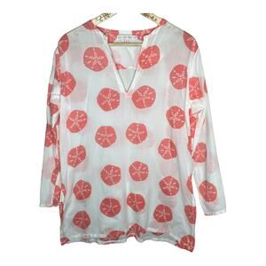 Barbara Gerwit Coral Scallop Shell Print Tunic Cover Up Cotton Size Medium